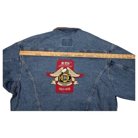 Harley Davidson Vintage Jean Jacket XL Owners Group 1983-1998 Leather Collar HOG - Picture 14 of 15